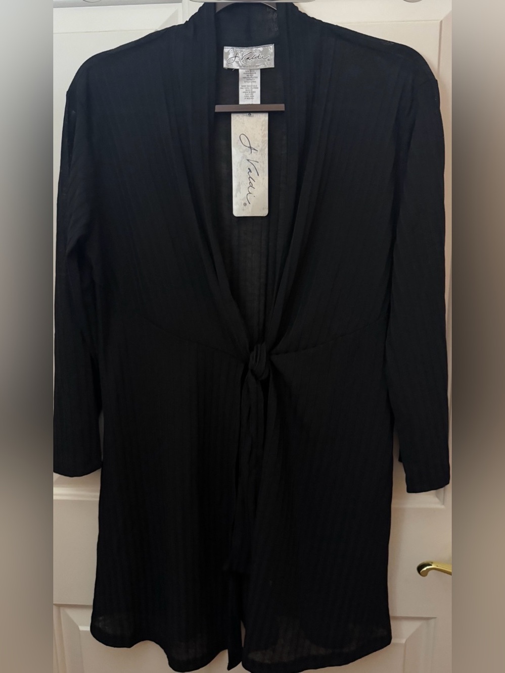 J. Valdi Coverup Black Tie-Front 3/4 Sleeve Swim Coverup Size - Large